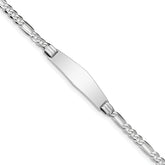 14k White Gold Polished Solid Chain/Solid Plate Figaro Link Soft Diamond Shape 33x9mm Plate 7 inch ID Bracelet
